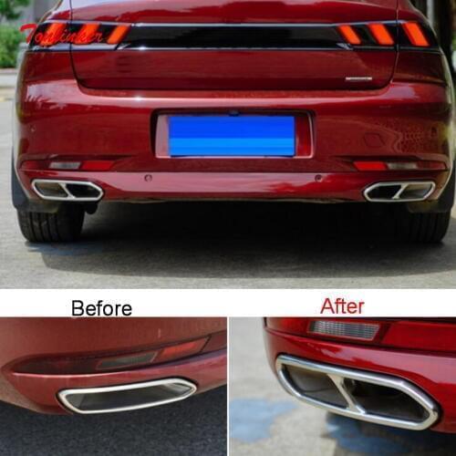 Tonlinker Exterior double variable 2-4 Tail throat Cover sticker for Peugeot 508 2019 Car Styling 2 PCS Stainless steel Sticker