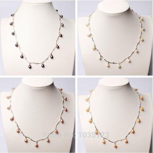 High Quality Pretty 7-8mm Natural 4 Color Freshwater Pearl White Necklace Jewelry 18 Inch wj235