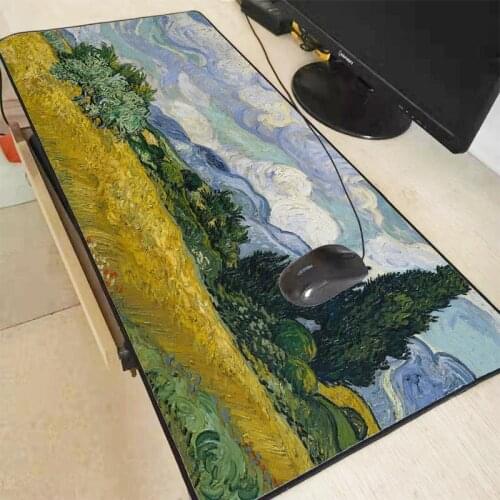 XGZ Painting Idyllic Landscape Large Gaming Mouse Pad Locking Edge Keyboard Mouse Mat Desk Mousepad for CS GO LOL Dota Game