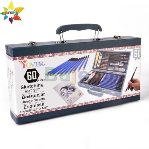 Yover 60 PCS Sketch tool professional sketch drawing set Charcoal pencil Sketching graphite pencil Wooden box set Art supplies