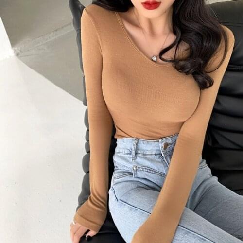 WWENN T Shirt Women Slim Sexy Elasticity Korean Style T-Shirt 100% Cotton Gray Tshirt Clothes Womens Tops Tee Shirt Femme Vogue