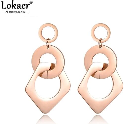 Lokaer Circle & Hollow pentagon Interweaved Fashion Earrings Steel Jewelry Anniversary Party Gift For Women E18079