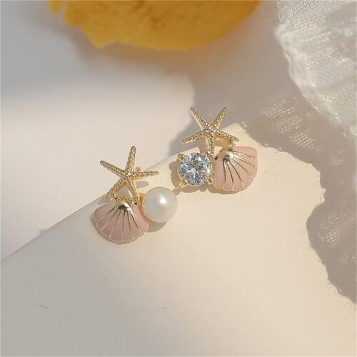 Crystal Pearl Earrings Earrings For Women Charm Sea Starfish Shell Stud