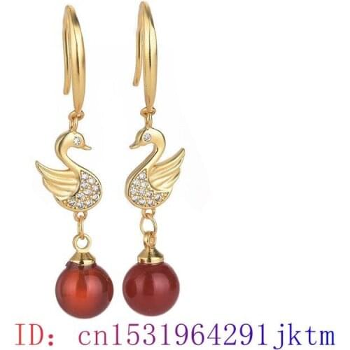 Jade Bead Earrings Gifts 925 Silver Natural Gemstone Fashion Chalcedony Jewelry Women Crystal Zircon Amulet