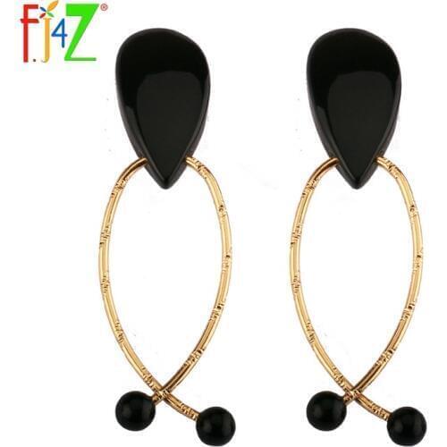 F.J4Z Brand New Trending Earrings Fashion High Quality Black Resin Womens Statement Clip Earrings For Party Show Bijoux
