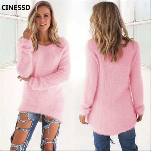 CINESSD Solid Pullover Sweaters Women O Neck Long Sleeve Knitted Tops 2019 Autumn Winter Cotton Wool Loose Casual Tunic Sweaters