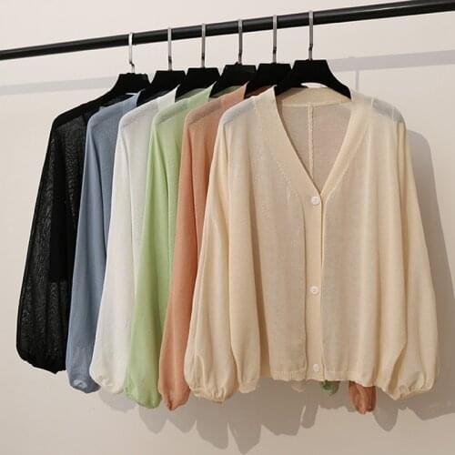 Knit Cardigan jacket Women Thin Spring Summer Short Fashion Joker Air Conditioner Shirt Ice Silk Large Size coat Sweater Loose