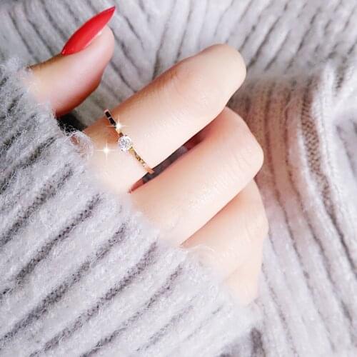 Korean Style Shinning Crystal Elegant Thin Finger Rings For Women High Quality No Fading Stainless Steel Ring Jewelry Female