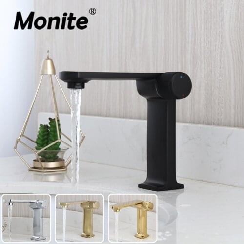 Monite Matte Black Bathroom Faucet Unique Design Chrome Golden Brushed Basin Vessel Sink Mixer Tap 4 Colors Wash Basin Mixer Tap