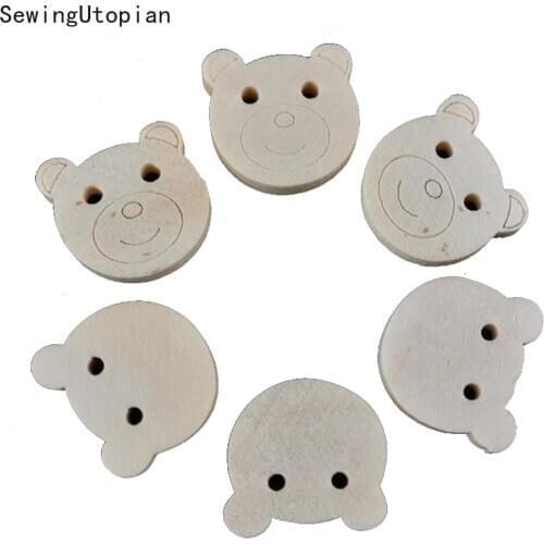 100PCS 2 Holes Wood Bear Sewing Buttons for Kids Clothes Scrapbooking Decorative Wooden Button Handicraft DIY Accessories