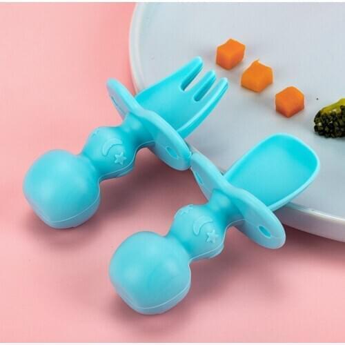 2 Pcs Baby Silicone Spoon Fork Dinnerware Set BPA Free Kids Training Feeding Food Dishes Tableware Utensils