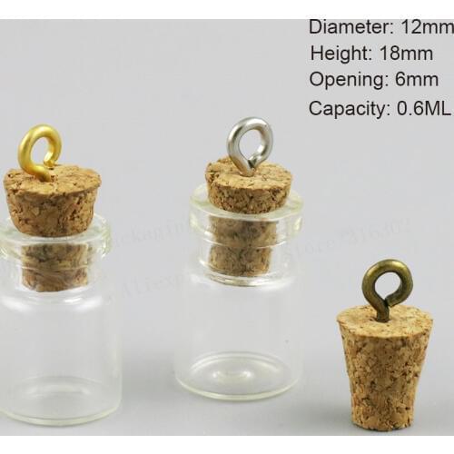 50 x Empty 0.6ml Cute Mini Messages Wishing Glass Bottle Vials Charms Pendants 0.6cc Clear Transparent Bottles