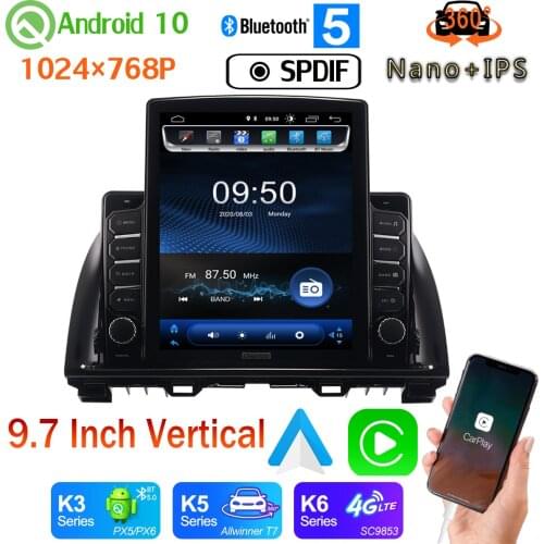 9.7" Vertical Tesla Android 10 Car Media Radio CarPlay GPS PX6 4+64G For Mazda CX-5 CX5 CX 5 2013-2016 360 Panoramic Camera DSP
