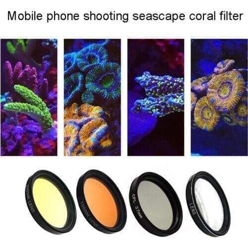 Aquarium Smartphone Camera Lens Filter 4 in 1 Kit Yellow Orange Lens Filter for Coral Reef Aquarium Photography