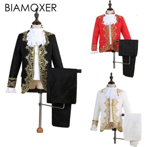 Biamoxer Kid Royal King Prince Costume Men Kids Medieval Leader Cosplay Jacket Pant Full Set