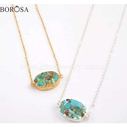 BOROSA 5PCS Oval Shape Gold Electroplated Natural Copper Turquoises Connector Necklaces Blue Howlites for Necklace Jewelry G1705