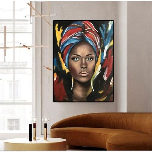 Black African Woman Red Lips Canvas Painting Posters and Prints Scandinavian Wall Art Picture for Living Room Frameless