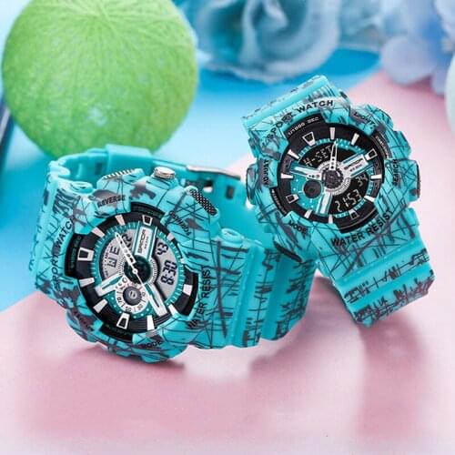 Dual Time Zone Couple Digital Watches Multifunctional Sports Watch for Men Women Luminous Waterproof Mens Electronic Wristwatch