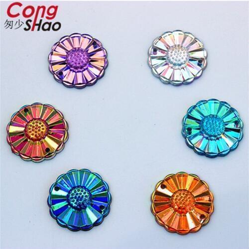 Cong Shao 100PCS 21mm AB Color Sewing 2 Hole Acrylic Rhinestone trim Crystal stones Clothing Craft Accessories CS202