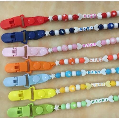 Babys Candy Beaded Pacifier Holder Clip Newborn Nursing Teething Dummy Chain DIY Pacifier Clips Baby Nipple Feeding