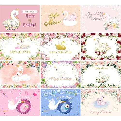 Swan Theme Baby Shower Kids Birthday Backdrops Child Portrait Photography Background Newborn Kids 1st Cake Smash Birthday Props