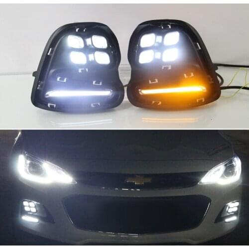 DNO12V LED DRL Daylights For Chevrolet Cavalier 2016 2017 2018 Yellow Turn Signal Running Lamps Car Foglamp