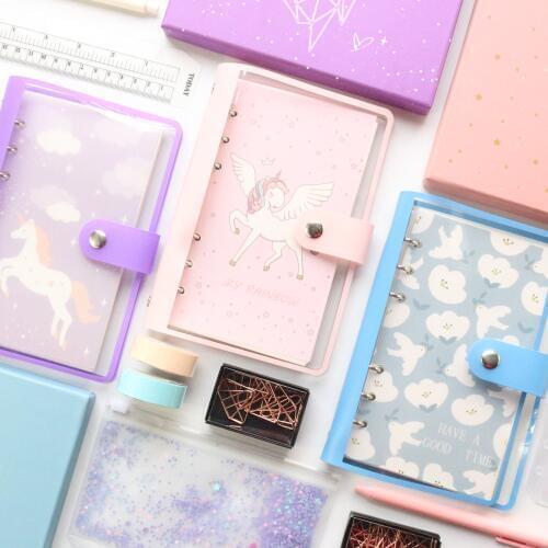 Domikee New cute candy flamingo girls 6 rings binder refillable sprial notebooks with pen clips washi tapes set stationery gift