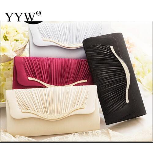 Ladies Elegant Shoulder Bag Concise Pleat Clutch Bag Rhinestone Black Solid Envelope Shoulder Bags Rectangle Purse Female