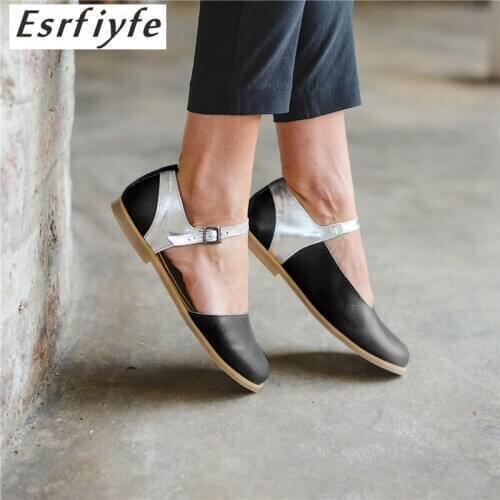 ESRFIYFE Women Sandals Flats PU Leather Vintage Ladies Sandals Female Shoes Woman Round Toe Non-Slip Sandalias Mujer Plus Size