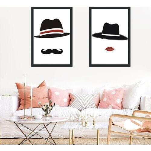 Creative Cartoon Men And Women Canvas Painting Cute Mr Mrs Hat Poster Simple Wall Art Decor Pictures For Living Room Bedroom