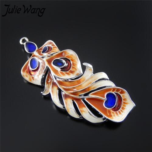 Julie Wang 2pcs Stunning Colorful Enamel Leaf Shape Antique Silver Color Based Pendant DIY Fashion Nice Women Jewelry Findings