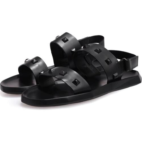 Mens sandals Summer cowhide mens soft bottom slippers fashionable mens cowhide sandals beach drag men flat