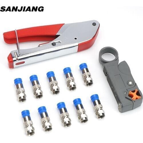Coax Cable Crimper Coaxial Compression Tool Kit with Wire Stripper Tool F RG6 RG59 Connectors crimping plier set of 12/22PCS