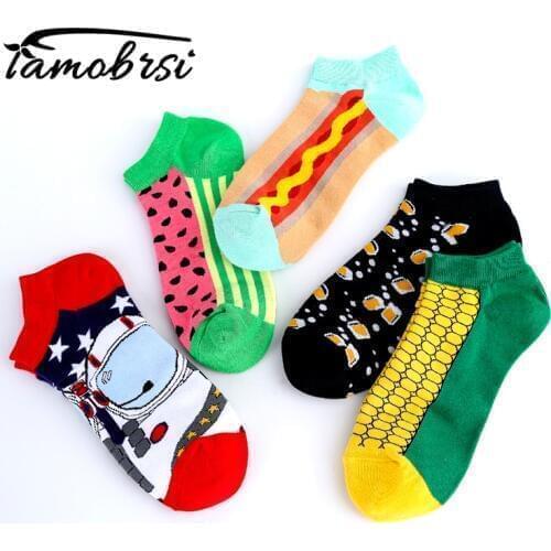 2020 Happy Watermelon Beer Astronaut Corn Socks Invisible Summer Boat Low Short Socks Women Men Cotton Funny Casual Socks Famale