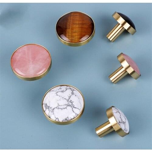 New Brass Natural Stone Wardrobe Shoe Cabinet Drawer Door Handle Amber Light Luxury Single Hole Knob Handles Wall Clothes Hook