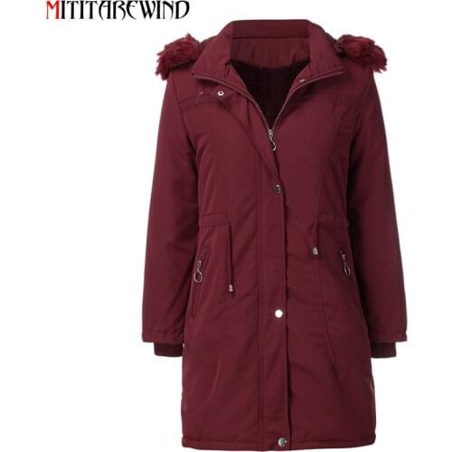 2021 New Winter Parka Jacket Women Korean Fashion Hooded Fur Collar Windbreaker Warm Outwear Mid-long Fleece Coat Female