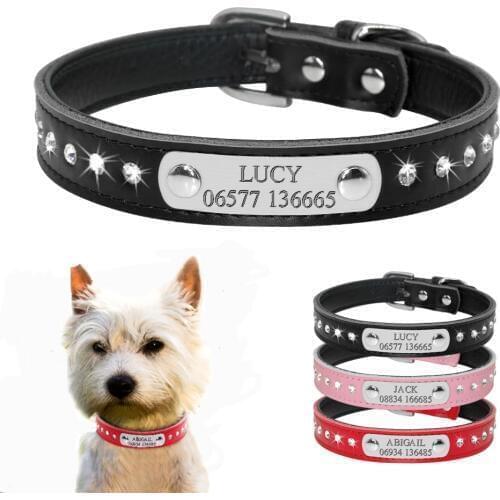 Personalized Custom Leather Dog Collars Padded Adjustable Metal Buckle Pet ID Tags Dog Collar Name Engraved Plate for Dogs Cats