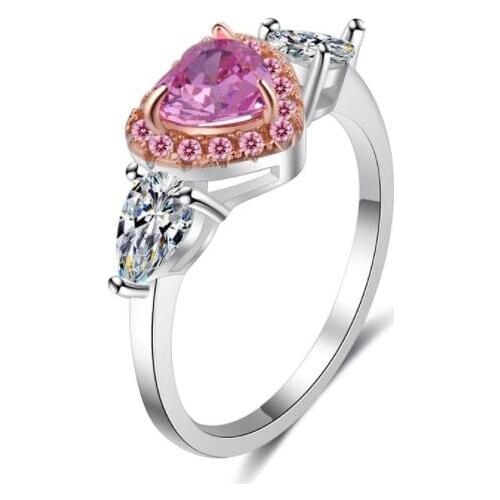 Lovely Romance Lady Exquisite pink Heart Shaped Engagement Ring AAAAA Cubic Zirconia Bijoux Valentines Rings