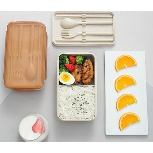 Rectangle Leakproof Lunch Box Children School Bento Box Food Container Microwave Dinnerware Lunch Box for Kids With tableware