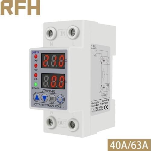 40A/63A 230V Din rail adjustable over voltage and under voltage protective device protector relay with over current protection