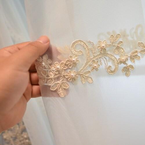 Luxury Pearls Embroidered Tulle Curtains for Living Room Flowers Rope Embroidery Gauze Window Drapes for Bedroom JK037Z