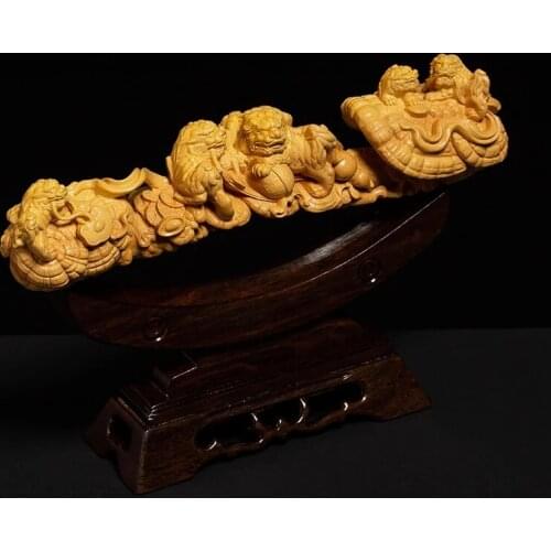 Good luck Ruyi Statue Rave Animals Wood Carving creative wood Sculpture lucky Feng Shui home decors ornaments Men Gifts