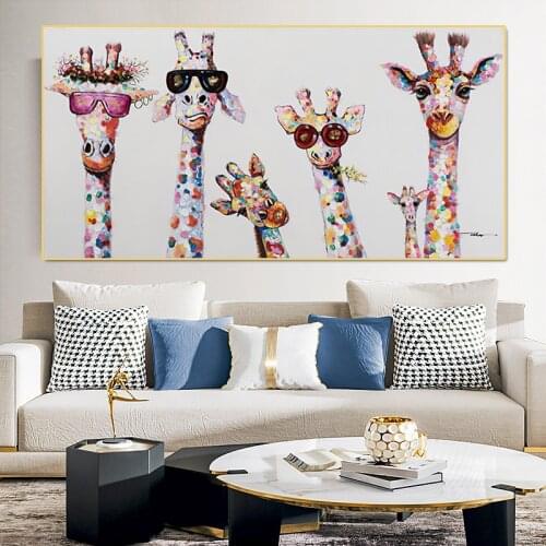 Happy Giraffe Family Canvas Painting Cute Cartoon Animal Poster and Prints Wall Art for Children Room Decor Hanging Pictures