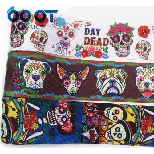 OOOT BAORJCT I-19825-1991,75mm 10yards Halloween Thermal transfer Printed grosgrain Ribbons,tape crafts,bow cap DIY accessories