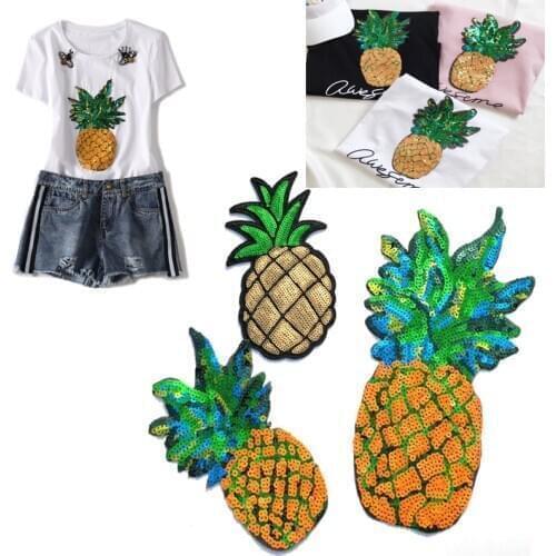 Embroidery yellow pineapple sequins patch of iron on clothing Large fruit applique sew on DIY T shirt bag embroidered patches