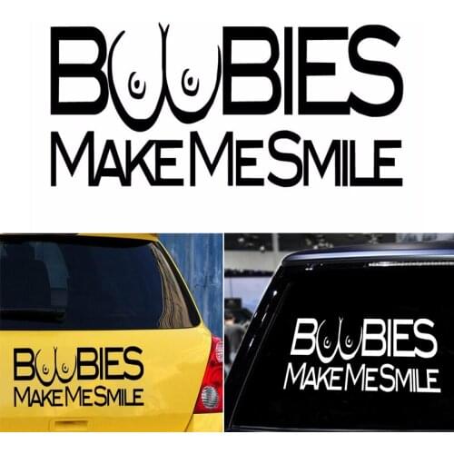 18x5cm Funny Car Sticker Boobies Make Me Smile Auto Decals Vinyl Stickers Reflective Warning Stickers For Car Accessories
