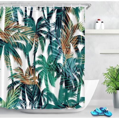Coconut Tree Leaf Polyester Waterproof Mildew Shower Curtain Tropical Plants Green Leaves Printing Curtains for Bathroom Shower