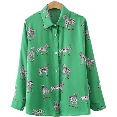 Women Shirt Animal Print Single-breasted Autumn Turndown Collar Long Sleeve All Match Blouse Streetwear