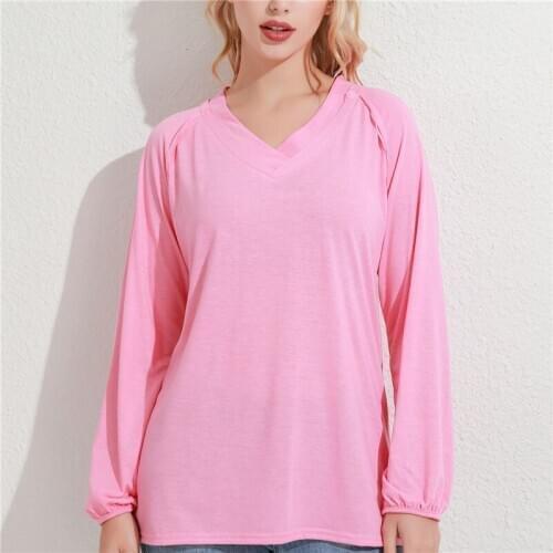 Women Autumn Winter V-Neck Tops Long Sleeved T-Shirts Ladies Solid Color Casual Blouses Plus Size Fashion Loose Cotton Shirts