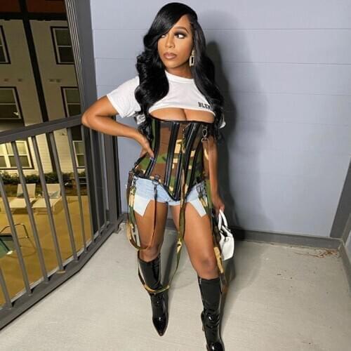 2020 Long Sleeve Jumpsuit With Corset Camouflage Autumn Winter Women Fashion Streetwear Outfits Bodycon Patchwork Romper Outfits